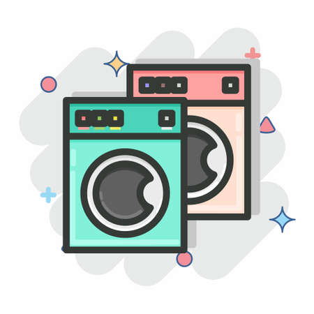 Icon Washing Machines. related to Laundry symbol. Comic Style. simple design editable. simple illustration, good for printsのイラスト素材