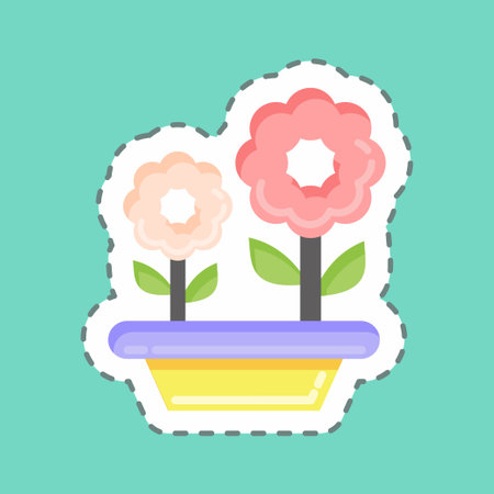 Sticker line cut Flowers. related to Flora symbol. simple illustration. plant. Oak. leaf. roseのイラスト素材