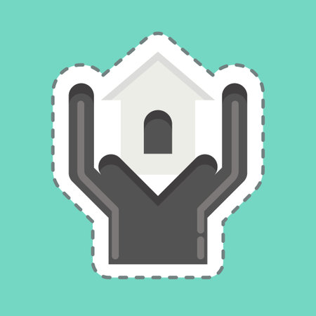 Sticker line cut Volunteeringless Shelter. related to Volunteering symbol. Help and support. friendshipのイラスト素材