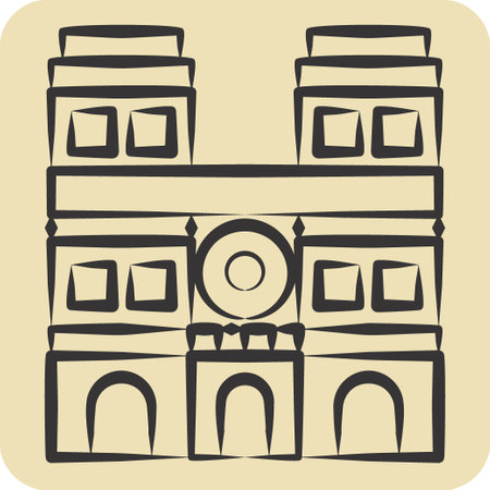 Icon Notre Dame. related to France symbol. hand drawn style. simple design editable. simple illustrationのイラスト素材