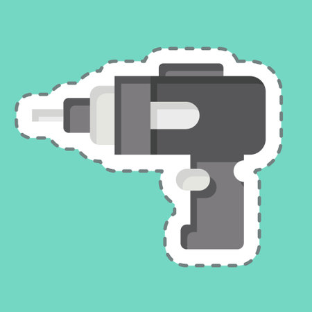 Sticker line cut Cordless Drill. related to Construction symbol. simple design editable. simple illustrationのイラスト素材