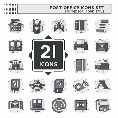 Icon Set Post Office. related to Education symbol. comic style. simple design editable. simple illustrationのイラスト素材