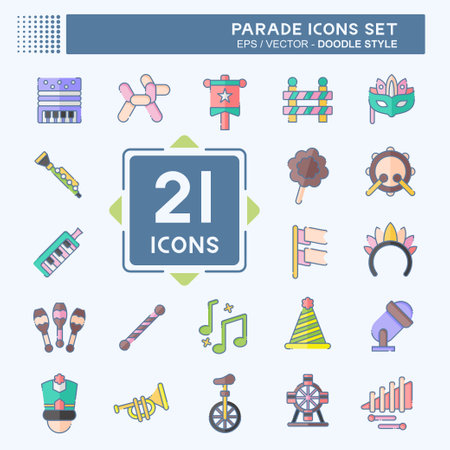 Icon Set Parade. related to Festival symbol. doodle style. simple design illustrationのイラスト素材