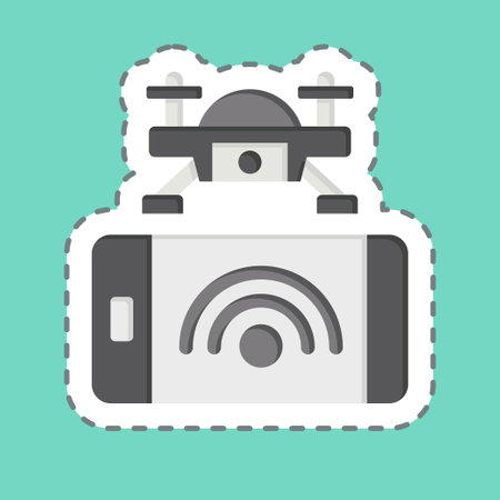 Sticker line cut Smartphone Control. related to Drone symbol. simple design illustrationのイラスト素材
