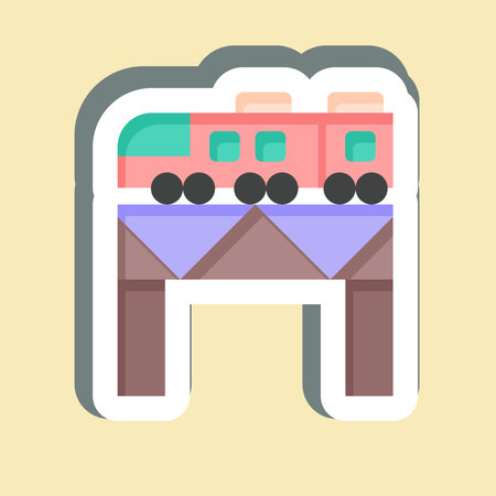 Sticker Bridge Over The River Train. related to Train Station symbol. simple design illustrationのイラスト素材