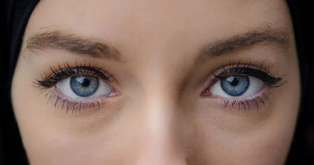 Photo of the women in hijab with blue eyes, portraitの写真素材