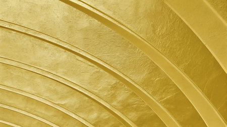 Crinkled abstract gold foil texture with shimmering ridges for fashion backgrounds and editorial presentationの素材