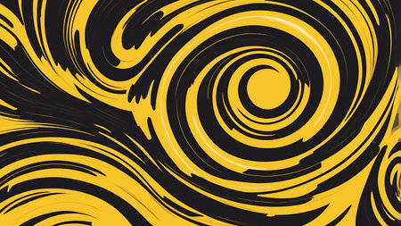 Creative swirl background in yellow and black with flowing lines and artistic depth,の素材