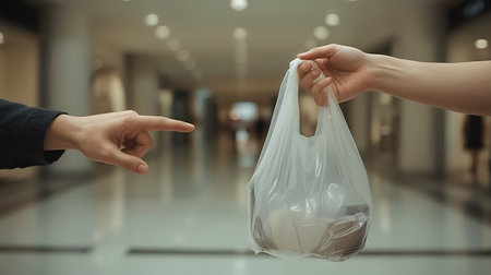 Stop Plastic Pollution Hand Indicates Danger of Bag Wasteの素材