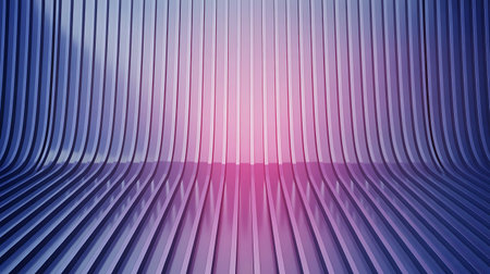 Abstract background with vertical ribbed texture in shades of blue and pink, studio lighting with gradient effectの素材