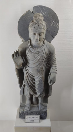 Taxila, Pakistan, September 11 2025 Historic Gandhara civilisation sculpture representing Buddhist art and Greco Roman heritage in ancient Taxilaのeditorial素材