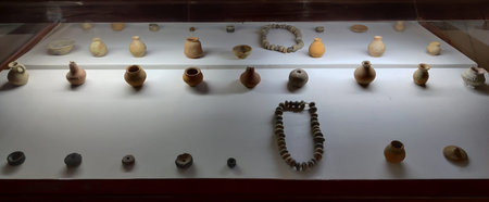 Archaeological Heritage Ancient Clay Pottery and Prayer Beads Excavated from Taxila Pakistan Gandhara Relics, Taxila, Pakistan, September 11 2025のeditorial素材