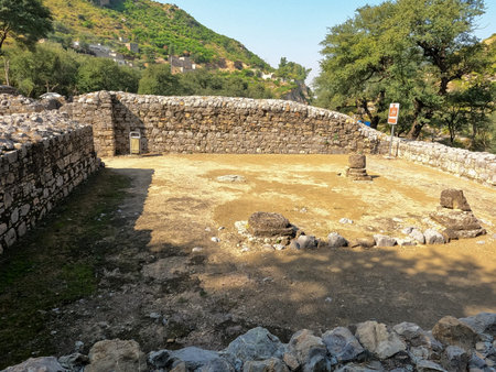 Heritage Gandhara assembly hall preserved in Mohra Muradu monastery near Jaulian Dharmarajika Taxila Pakistan November 02 2025のeditorial素材