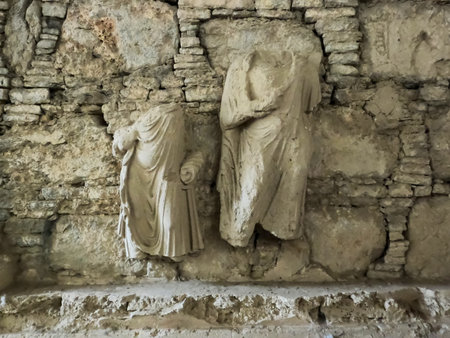 Heritage Gandhara stupa carvings Mohra Muradu ruins Taxila Pakistanの写真素材