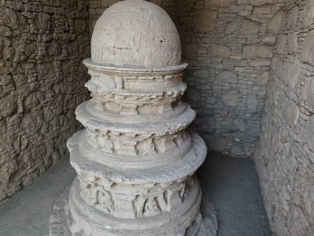 Gandhara votive stupa showing sacred stone symmetryの写真素材
