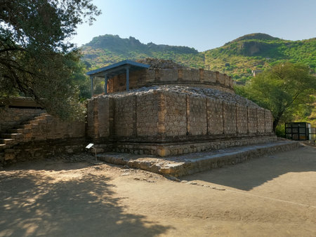 Heritage Massive central stupa with votive stupa and monastery at Mohra Muradu Taxilaの写真素材