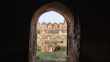 Arched view seen from inside the gate of Rohtas Fort pakistanの写真素材