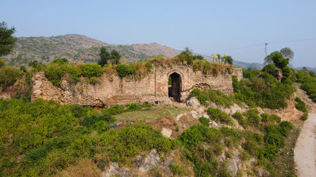 Historic Pharwala Fort ancient gateway showing Mughal era design, October 29 2025 Islamabad Pakistanのeditorial素材