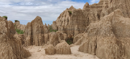 Panoramic View of Hathiya Canyons Sohawa Punjab Pakistan Towering Mountain Like Rock Structuresの写真素材