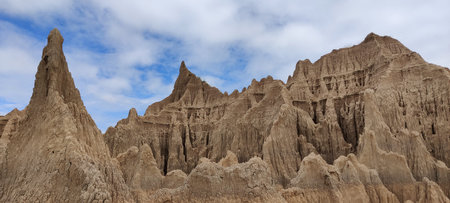 Panoramic view of Hathiya Canyons Sohawa Punjab Pakistan showing rugged rock formations rising like...