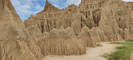 Hathiya Canyons Eroded Rock Spires in Sohawa Punjab Shaped by Wind and Rain Over Centuries Pakistanの写真素材