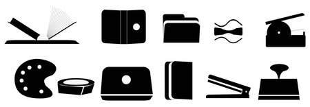 Education tools icon set showing book folder palette stapler and stampのイラスト素材