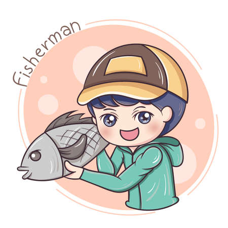 Illustrator of Fisherman cartoonのイラスト素材