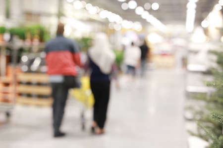 Abstract Blurred Background Image of Shelf in Warehouse or Storehouseの写真素材