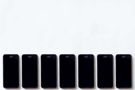 Smartphones isolated on white backgroundの写真素材