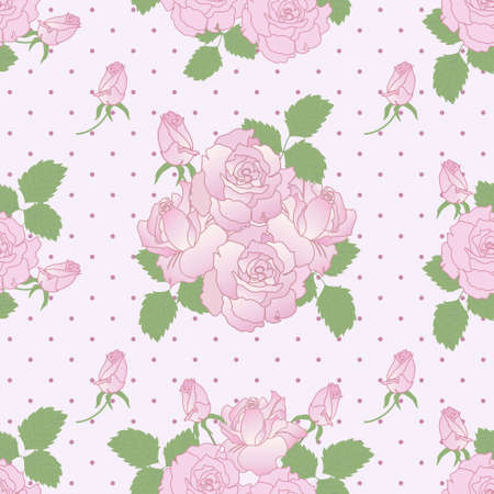 Seamless vector romantic pattern with pink roses and budsのイラスト素材