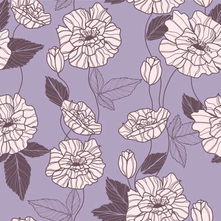 Seamless vector pattern with elegant pink poppy flowersのイラスト素材