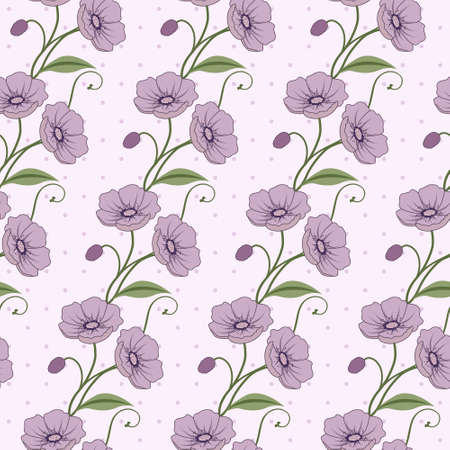 Elegant seamless vector pattern with violet flowersのイラスト素材