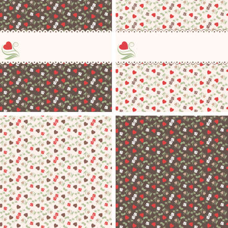 Four romantic seamless patterns with frames of hearts and rosesのイラスト素材