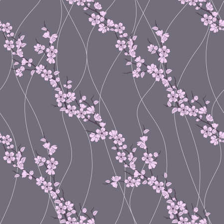 Beautiful seamless pattern with sakura flowers and linesのイラスト素材