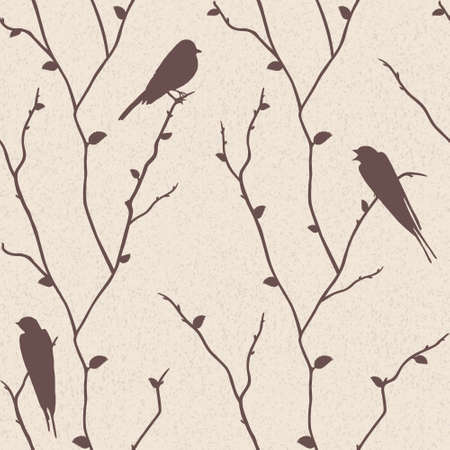 Beautiful vector seamless pattern with birds on sakura branchesのイラスト素材