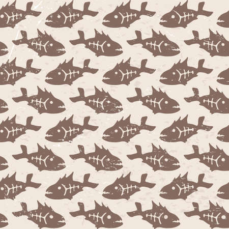 doodle decorative pattern with hand-drawn piranha fishesのイラスト素材