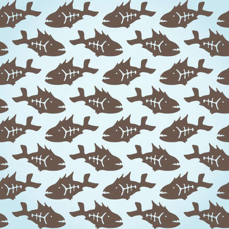 doodle decorative pattern with hand-drawn piranha fishesのイラスト素材