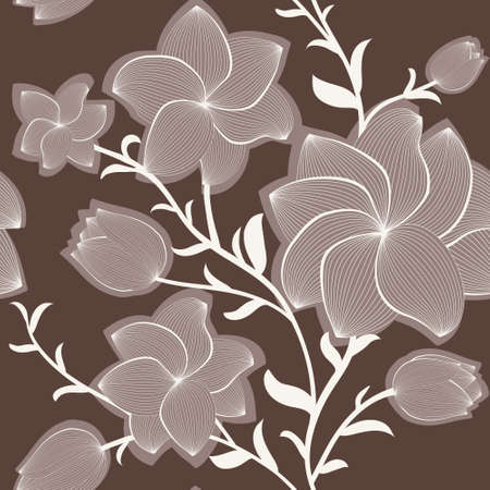 Vector floral seamless pattern with hand-drawn flowersのイラスト素材