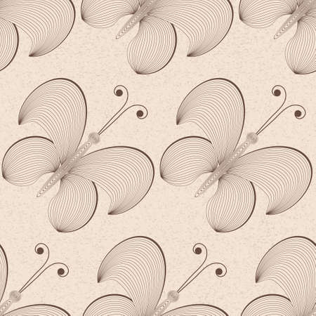 seamless background with line drawing butterfliesのイラスト素材