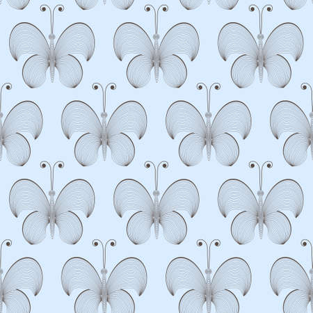 seamless background with line drawing butterfliesのイラスト素材