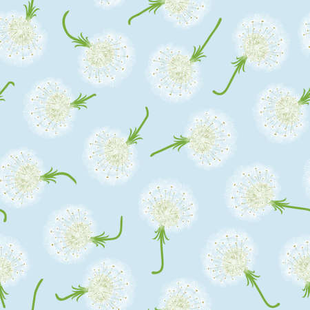 Seamless pattern with dandelions and seeds flyingのイラスト素材