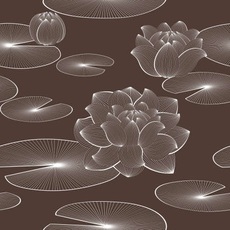 floral seamless pattern with lotus flowers and leavesのイラスト素材