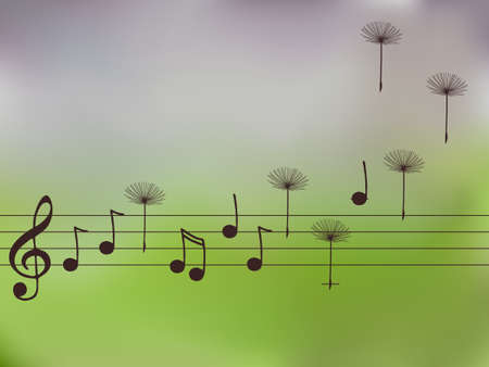 Vector illustration of music notes with dandelion seedsのイラスト素材