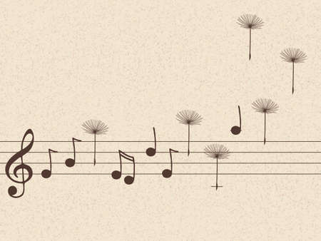 Vector illustration of music notes with dandelion seedsのイラスト素材