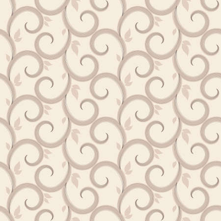 Vector seamless beige pattern with swirls and leavesのイラスト素材