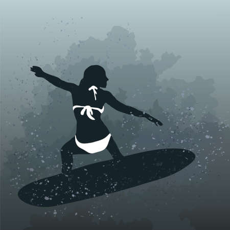 Vector illustration of woman surfing on boardのイラスト素材