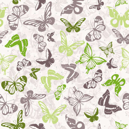 Seamless white pattern with silhouettes of colorful butterfliesのイラスト素材