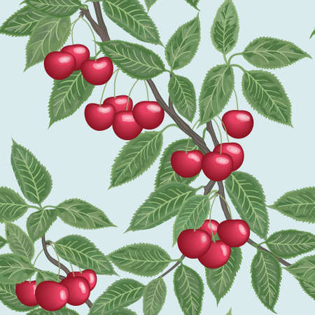 seamless background with ripe red cherriesのイラスト素材