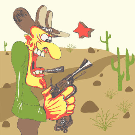 Western sheriff with his gun in western landscapeのイラスト素材