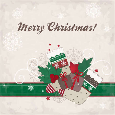 Christmas card with gifts, stockings and a place for textのイラスト素材